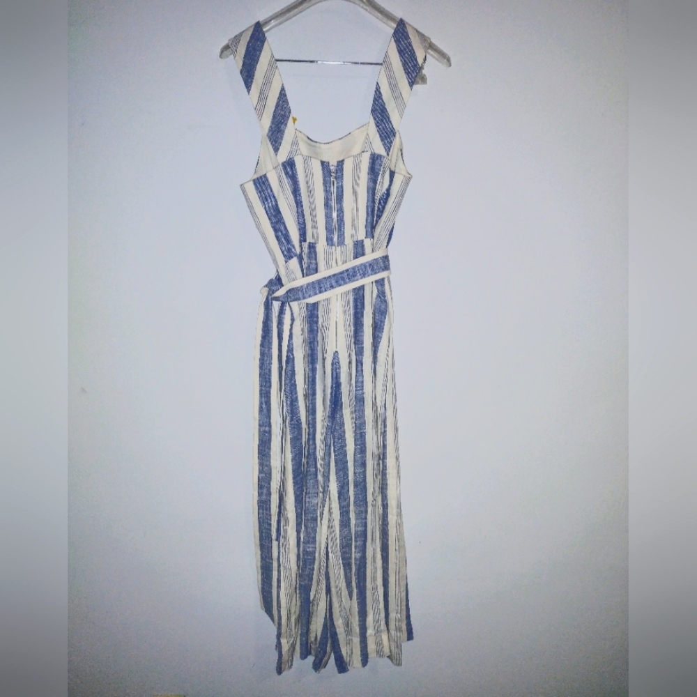 Alice & Olivia Jumpsuit Romper Cream with Blue Stripes Size 12 - Picture 3 of 7